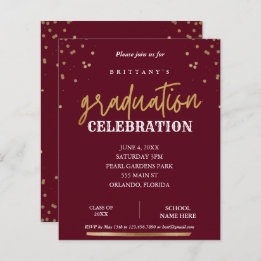 Budgetskript Elegant Red Guld Studenten Inbjudan