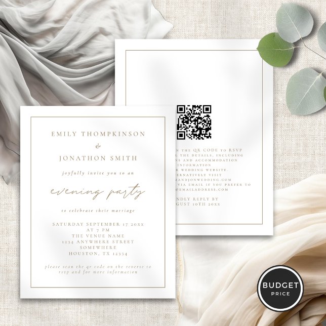 Budgetskript Guld i kväll Bröllop i kväll Inbjudan (Front and back view)