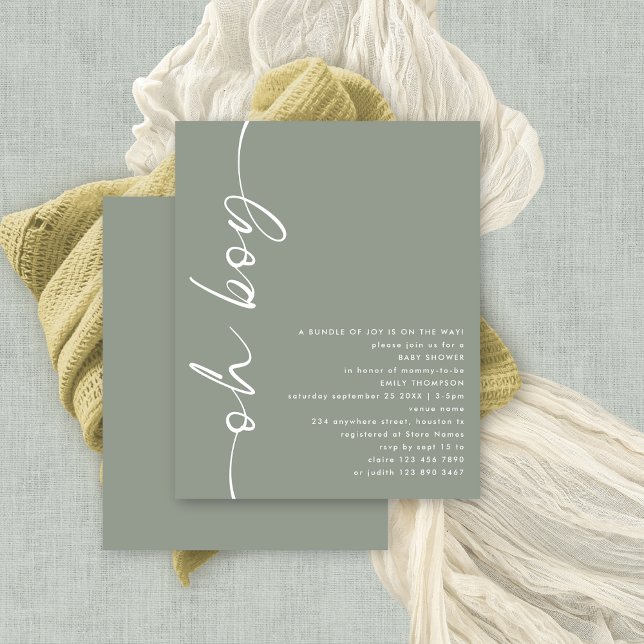 Budgetskript Oh Boy Sage Baby Shower (Budget priced smaller 4.5 x 5.6" alternaive. There is ONE per sheet.)