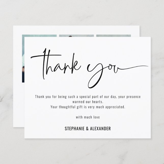 Budgetskript QR-kod 3 foton Bröllop Tack (Fram/baksida)