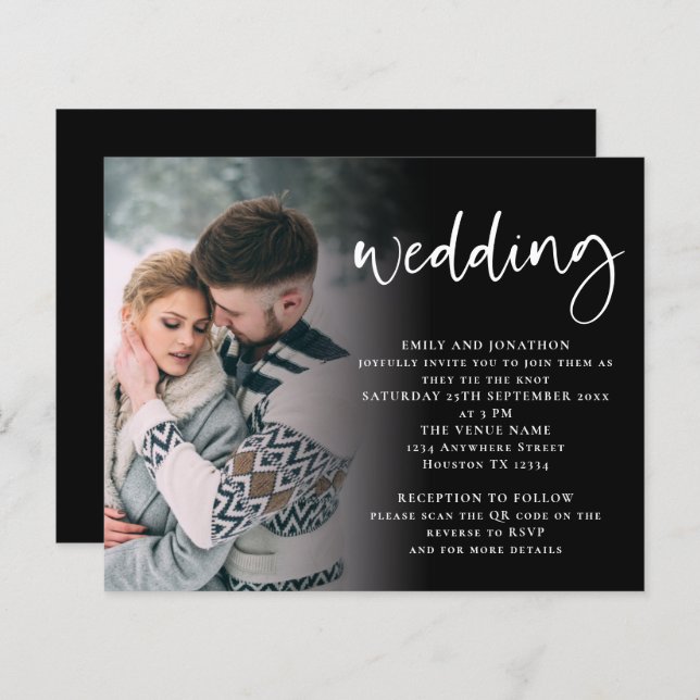 Budgetskript - QR-kod - vit svart Inbjudan (Fram/baksida)