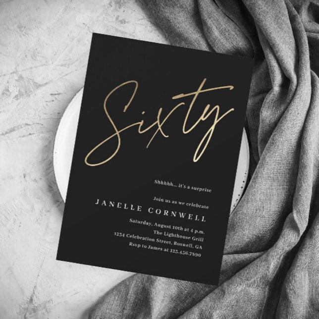Budgetskript, svart Guld 60:e födelsedagsinbjudan (Skapare uppladdad)