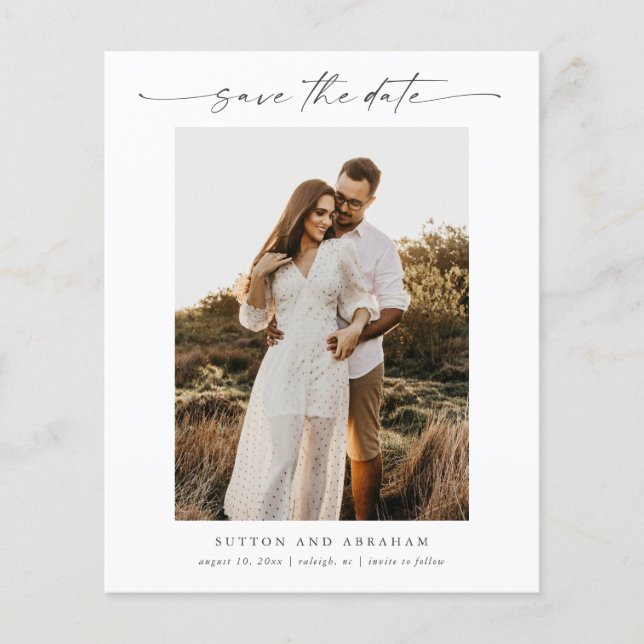 Budgetskriptfotominimalt Bröllop spara datum (Framsida)