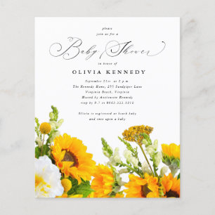 Budgetsolros Boho Blommigt Baby Shower Flygblad