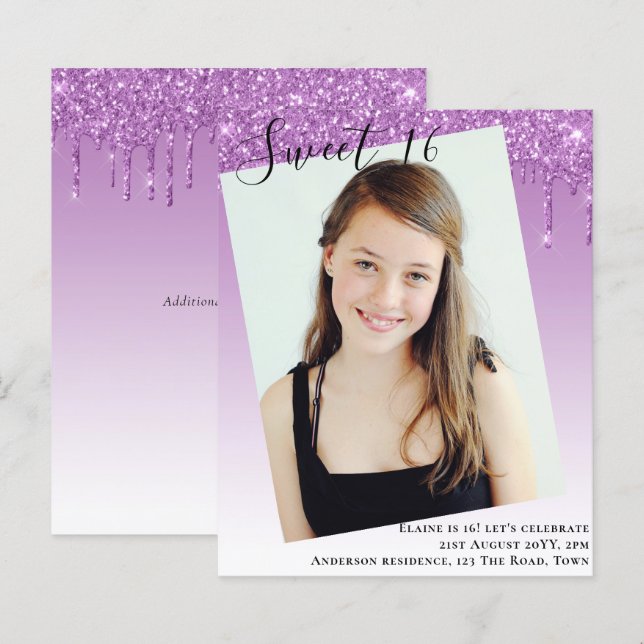 BUDGETSöt 16 FOTOPÅSKYDD Glitter Inbjudan (Fram/baksida)