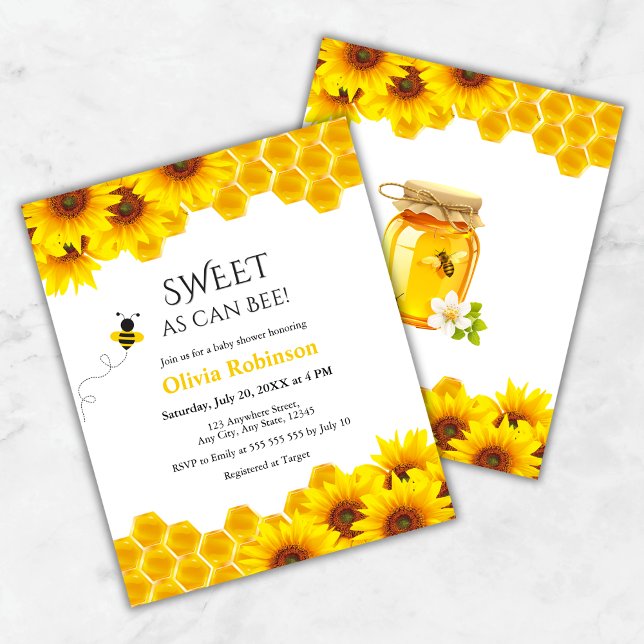 Budgetsött som Bebisjukaren Inbjudan (Budget Yellow Honeycomb Sweet as can Bee Baby Shower Invitation  )