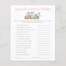 Budgetspel Gissa vem Mamma Pappa Rosa Baby Shower