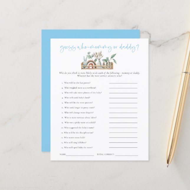 Budgetspel Gissa vem som blått babyskor för Mamma  (Fram/Back In Situ)