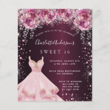 Budgetsvensk 16 rosa burgundy glitter-blommigt