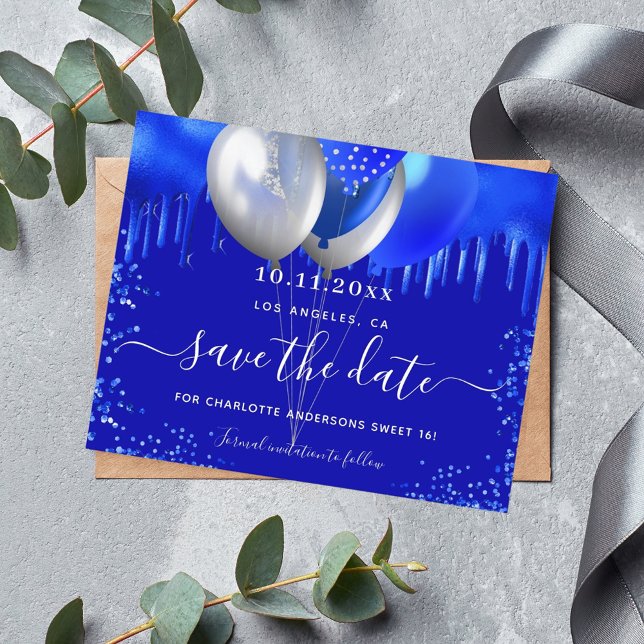 Budgetsvensk 16 royal blå droppar spara datumet (Skapare uppladdad)