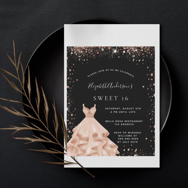 Budgetsvensk 16 svarta klänningen ro guld glitter  (Skapare uppladdad)