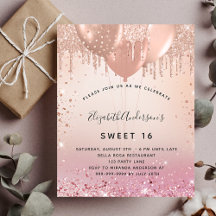 Budgetsvensk inbjudan 16 rosa ros guld