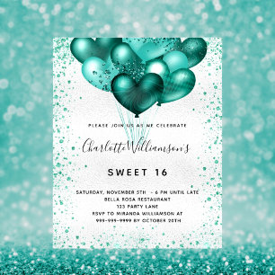 Budgetsvensk inbjudan 16 silver teal glitter