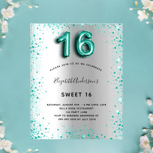 Budgetsvensk inbjudan 16 silver teal glitter