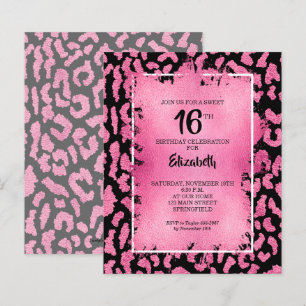 BudgetSverige 16 Rosa Leopard Birthday-Inbjudnings