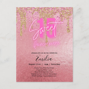 Budgetsvett 15 Rosa Glitter Foil Quinceanera Vykort