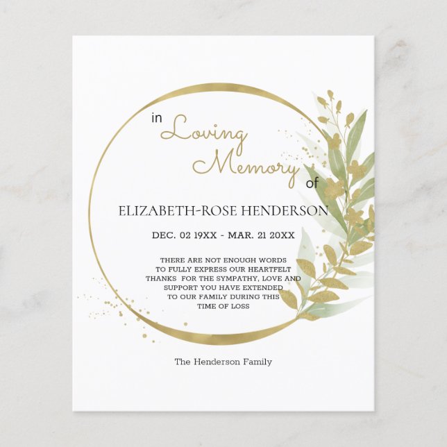 BUDGETSYMPATHY BLOMMIGT MEMORIAL TACK DU CARD. FL FLYGBLAD (Framsidan)