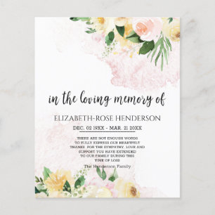 BUDGETSYMPATHY BLOMMIGT MEMORIAL TACK DU CARD. FLYGBLAD