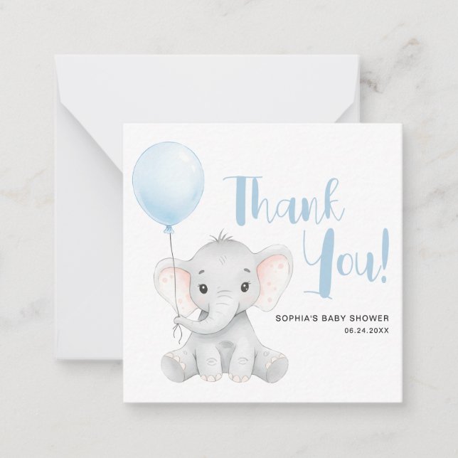 BudgetTack för Soft Blue Elephant Baby Shower Anteckningskort (Framsida)