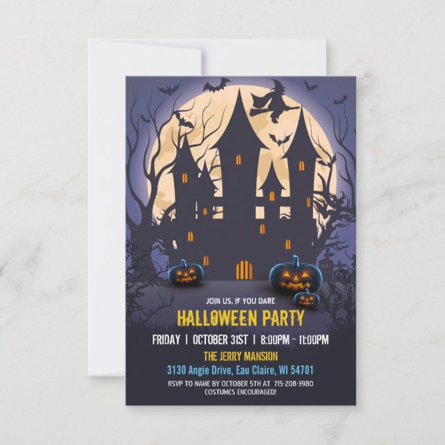 Budgettalesman Witch Haunted House Halloween fest Inbjudningar (Framsida)