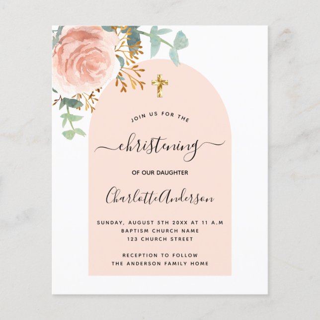 Budgettdop med eucalyptus ros blomsterbåge (Framsida)