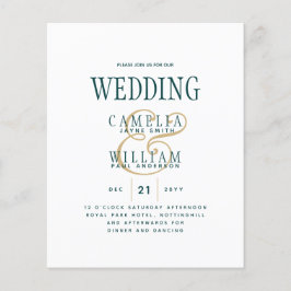 BUDGETTEAL Grönt Guld monokrom bröllopsinbjudning Flygblad