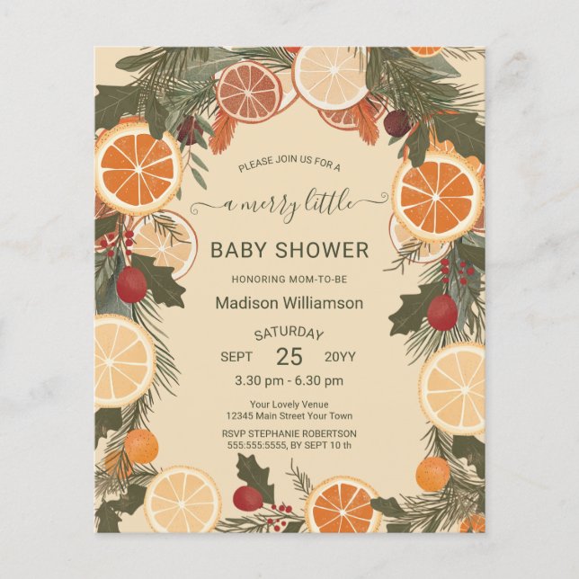 Budgettorkad citrus Merry Little Baby Shower (Framsida)