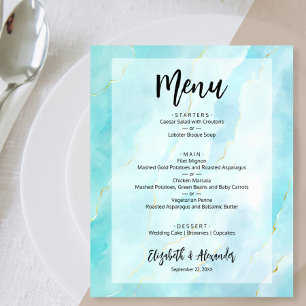 Budgetturkos Guld Marble Bröllop Menu Flygblad