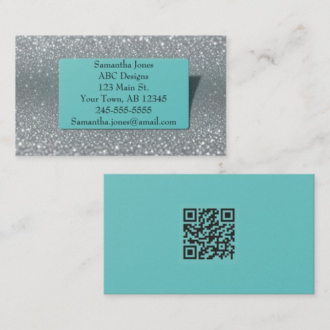 Budgetturkos och Silver Glitter QR-kod Visitkort (Fram/baksida)