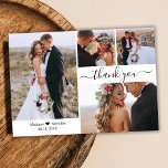 Budgettypografi Collage Bröllop - tackkort<br><div class="desc">Budget, minimalistisk Modern Elegant Hand, tillåt skript 4 Photo Collage Bröllop Tack personlig till ett överkomligt pris med ett tunt kort med låg budget. Snyggt bröllop tackar dig för att du har en kortmall med fyra foto på framsidan och ett foto på baksidan. ***NOTERA! *** BUDGETEN PAPPER/FLYER ÄR PAPPER. ***...</div>