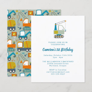 Budgetutgivare Lastbilar Blue 1st Birthday-inbjuda