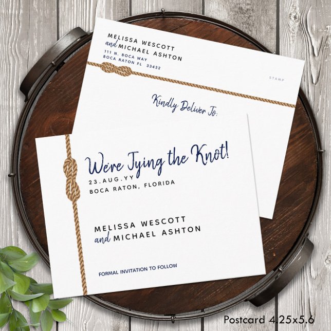Budgetvänlig ⛵ Marin Bröllopsinbjudan  Meddelande Vykort (Budget-Friendly ⛵ Nautical Tying the Knot Announcement Postcard
)
