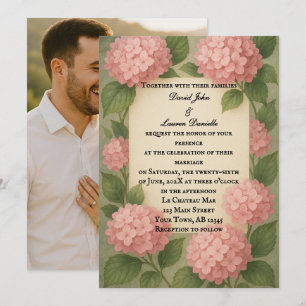 Budgetvänlig Rosa Hydrangea Photo Bröllop Inbjudningar