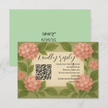 Budgetvänlig Rosa Hydrangea QR-kod RSVP-kort