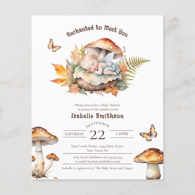 Budgetvänlig saga Fairy Fall Woodland Baby Shower (Framsida)