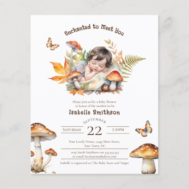 Budgetvänlig saga Fairy Fall Woodland Baby Shower (Framsida)