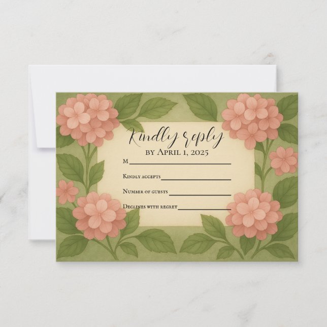 Budgetvänligt Rosa Hydrangea RSVP-kort OSA Kort (Framsida)