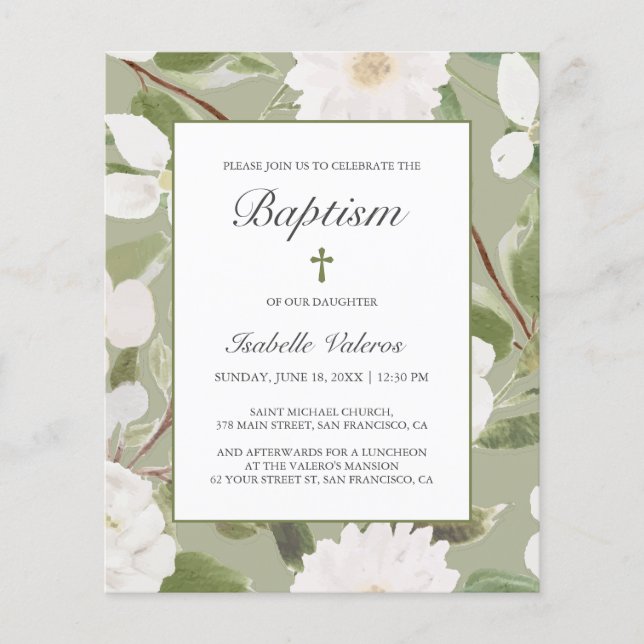 BUDGETVITblommor löv grönt BAPTISM (Framsida)