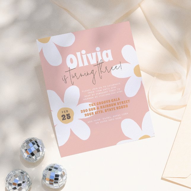 Budgetvykort för Groovy-Födelsedagsfest för Retro- Inbjudan Vykort (Skapare uppladdad)