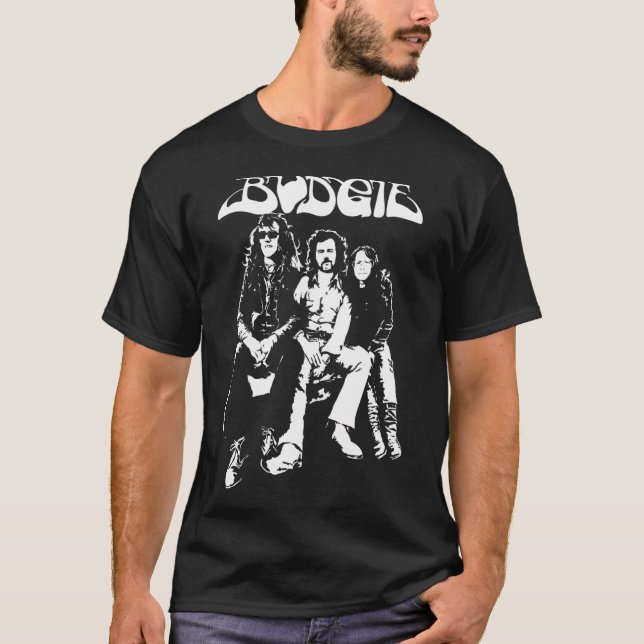Budgie Band White in Black T Shirt (Framsida)