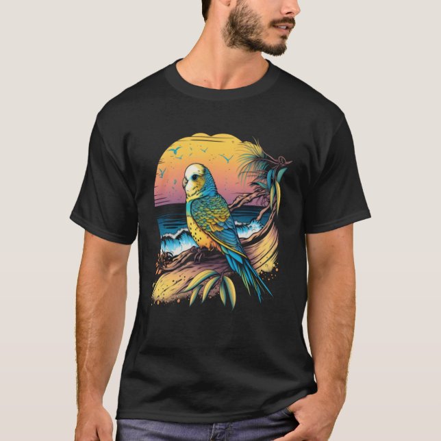 Budgie Beach Budgerigar Parakeet Bird Summer  3 T Shirt (Framsida)
