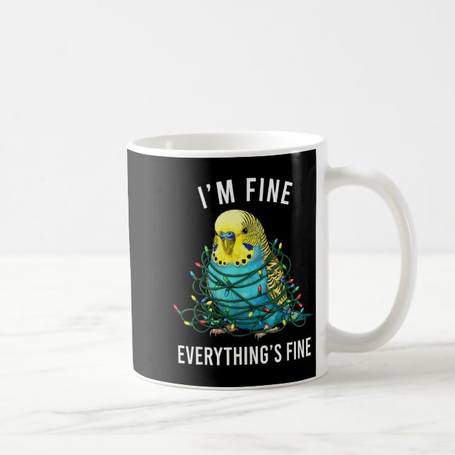 Budgie Bird Christmas I'm Fine Everything Is Fine  Kaffemugg (Höger)