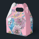 Budgie Bröllop Cake Favor Box Rosa ros Presentaskar<br><div class="desc">Budgie Bröllop Cake Favor Boxes,  Fully Anpassade. Designad från en av mina vattenfärgsmålningar.</div>