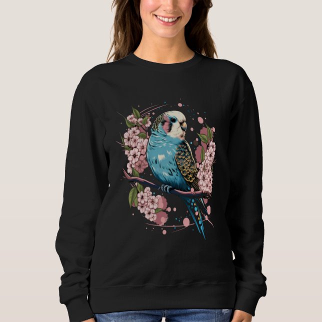 Budgie Budgerigar Bird Japanese Cherry Sakura Flow T Shirt (Framsida)