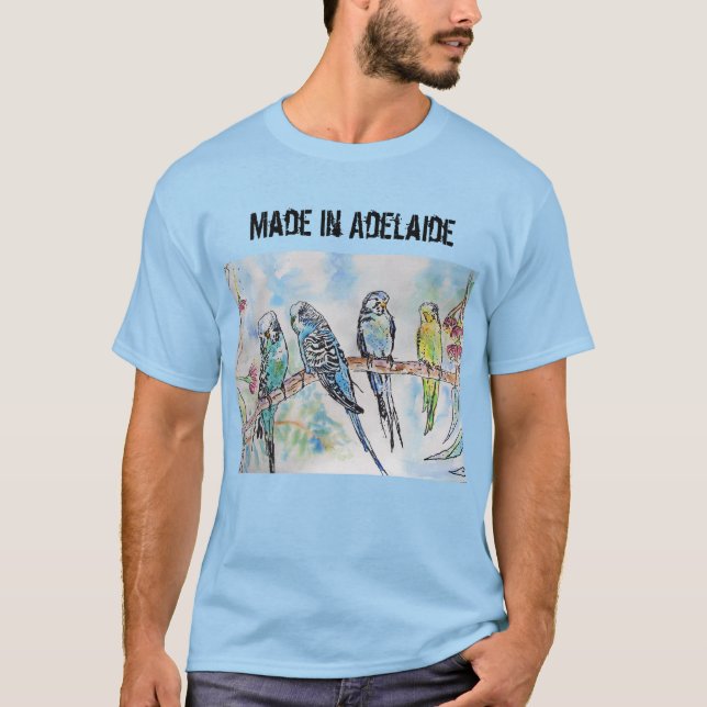 Budgie Budgerigar Bird Made in Adelaide T Shirt (Framsida)