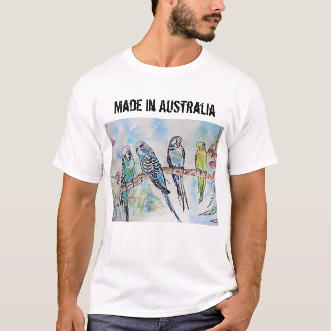 Budgie Budgerigar Bird Made in Australia T Shirt (Framsida)