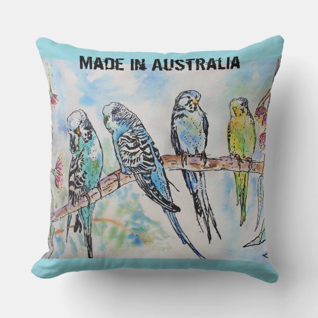 Budgie Budgerigar Bird Made In Australia T Shirt Kudde (Framsida)