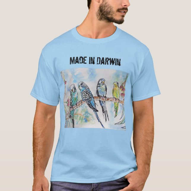 Budgie Budgerigar Bird Made in Darwin T Shirt (Framsida)