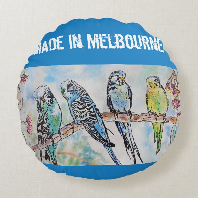 Budgie Budgerigar Bird Made In Melbourne Birds Rund Kudde (Framsidan)