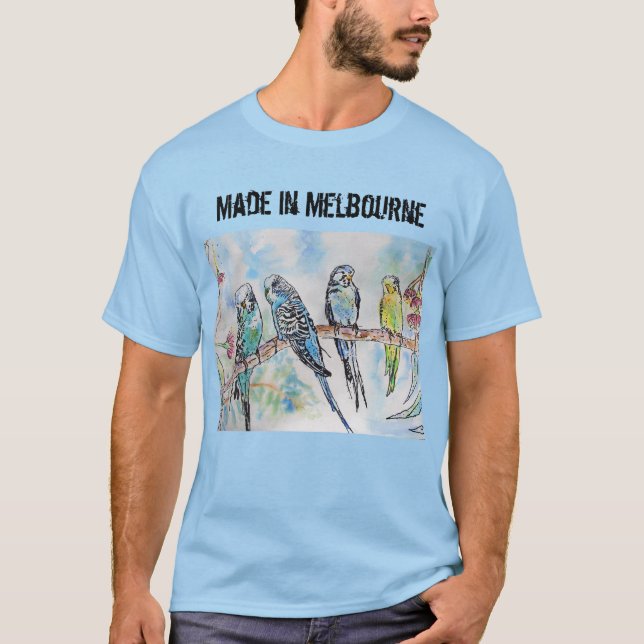 Budgie Budgerigar Bird Made in Melbourne t Shirt (Framsida)